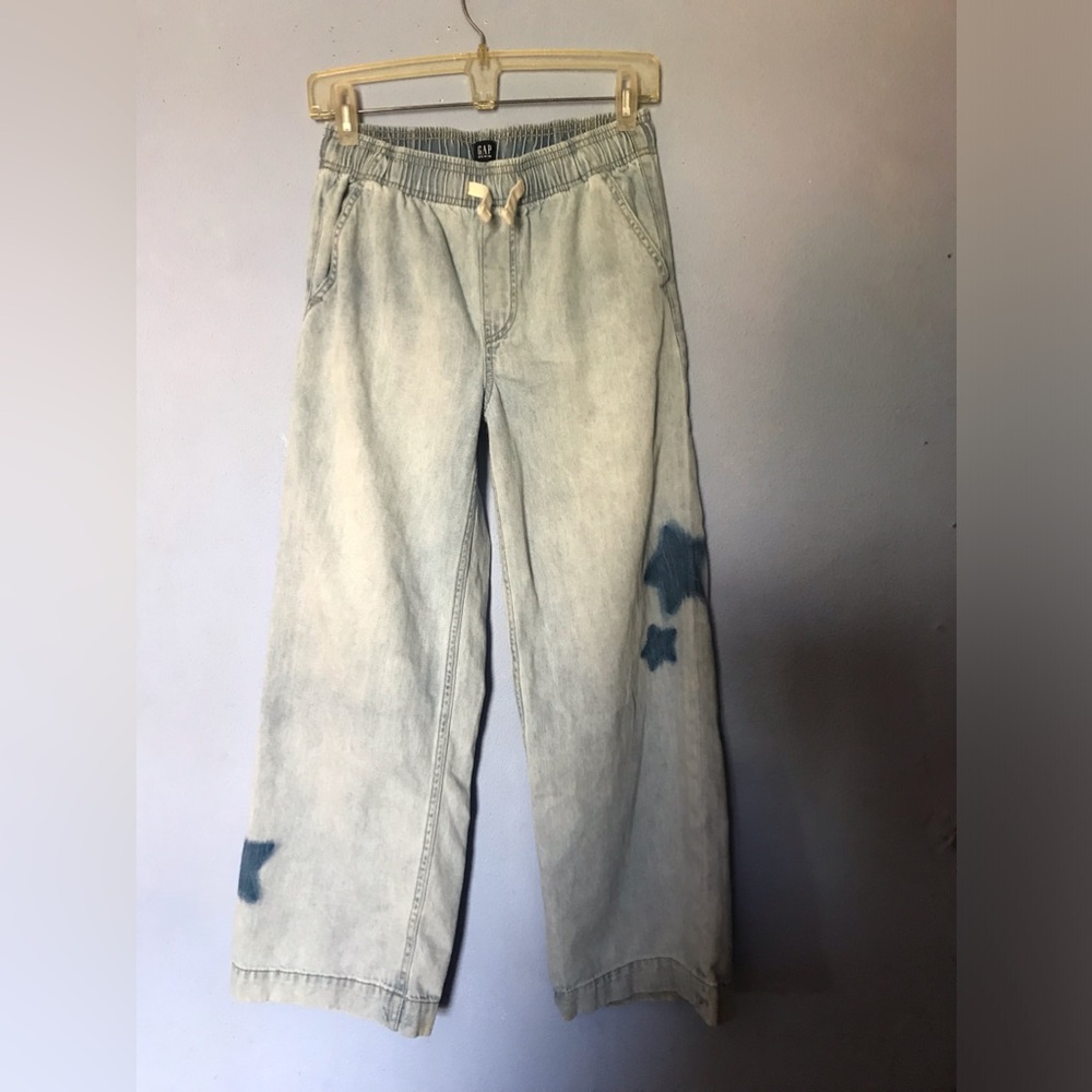 GAP Denim Easy Wide-Leg Pull On Jeans Girls XXL Elastic Waist Light Wash Tie-Dye